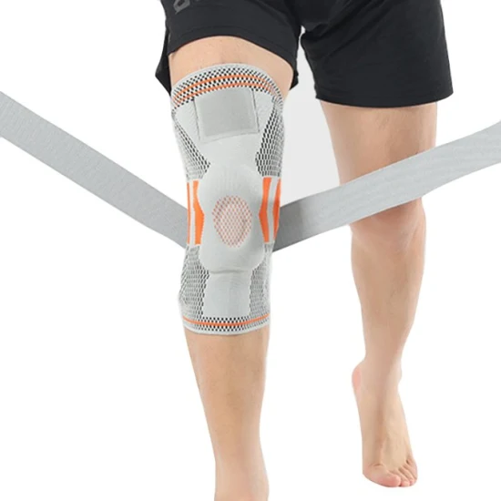 ナイロン製の力から膝蓋骨を保護シリコンスプリングパッド付きクッション膝スリーブサポートブレース